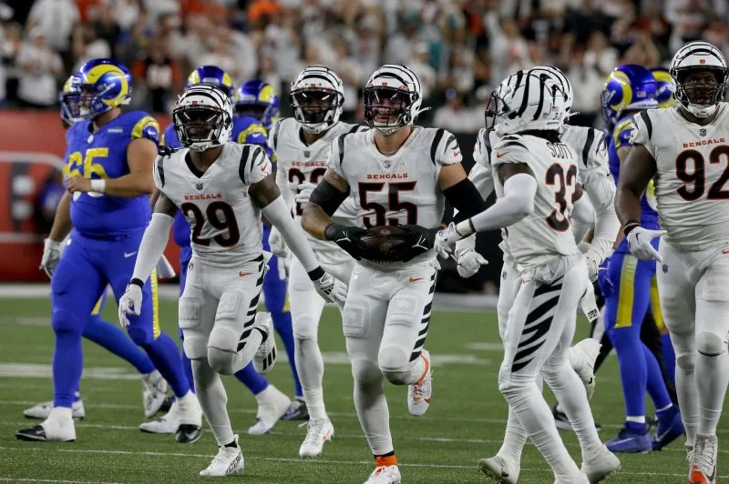 Linebacker Logan Wilson (55) totaled 541 combined tackles through his first six seasons with the Cincinnati Bengals. File Photo by John Sommers II/UPI