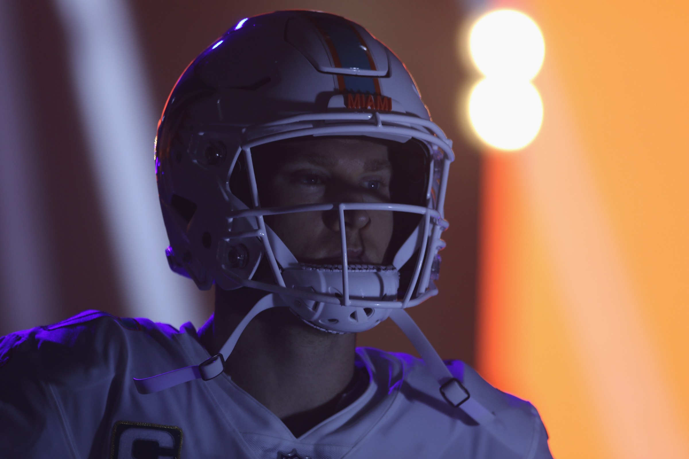MIAMI, FL - SEPTEMBER 09: Quarterback Ryan Tannehill of the Miami Dolphins is introduced against the Tennessee Titans at Hard Rock Stadium on September 9, 2018 in Miami, Florida. The Dolphins defeated the Titans 27-20 after two rain delays in the longest game in NFL history. (Photo by Marc Serota/Getty Images)