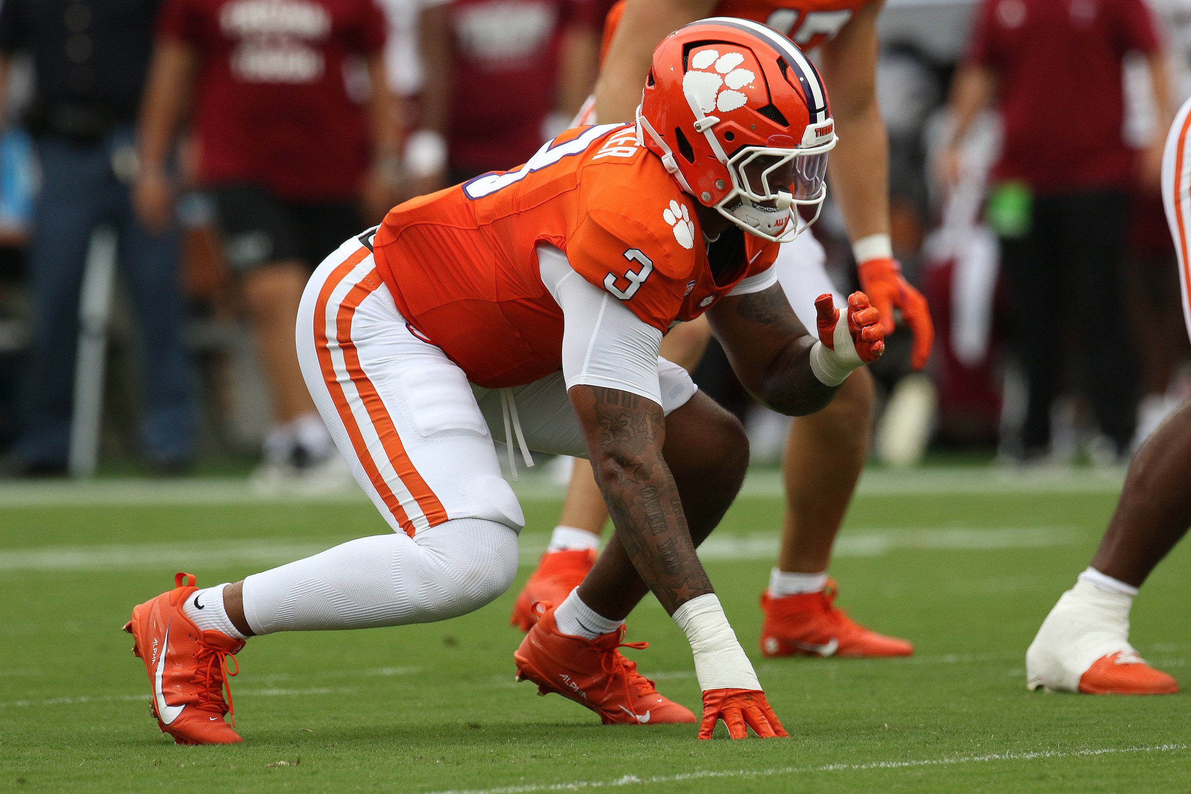 CLEMSON, SC - SEPTEMBER 06: Clemson Tigers defensive end T.J. Parker (3) during a college football game between the Troy Trojans and the Clemson Tigers on September 6, 2025, at Clemson Memorial Stadium in Clemson, S.C. (Photo by John Byrum/Icon Sportswire via Getty Images)