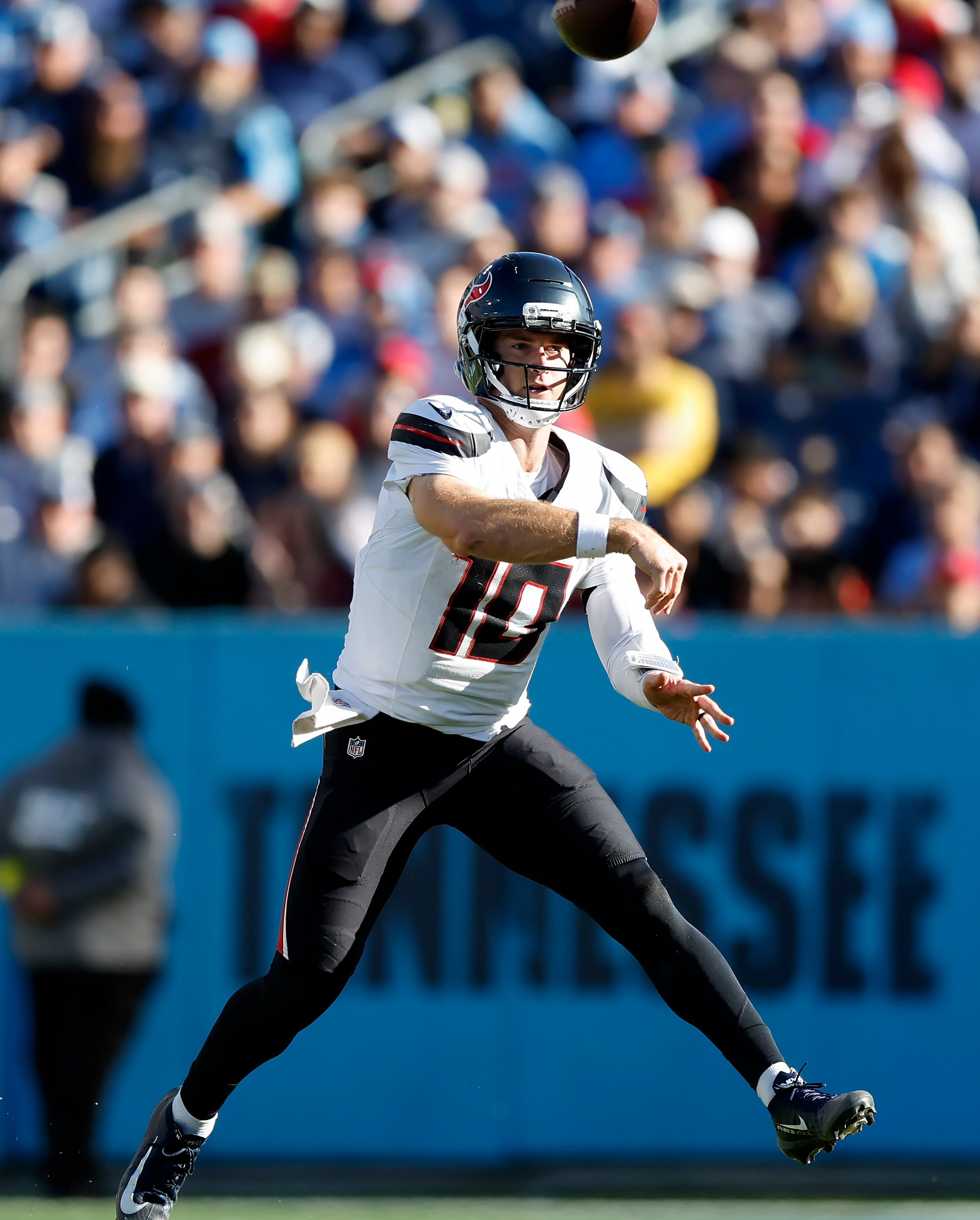 NASHVILLE, TENNESSEE - NOVEMBER 16: Davis Mills #10 of the Houston Texans throws a pass during the second half against the Tennessee Titans at Nissan Stadium on November 16, 2025 in Nashville, Tennessee. (Photo by Justin Ford/Getty Images)