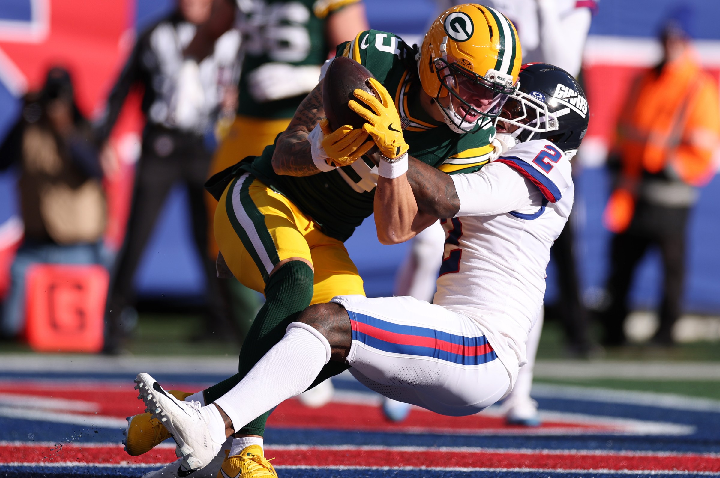 Deonte Banks was victimized for this touchdown Sunday against Green Bay.