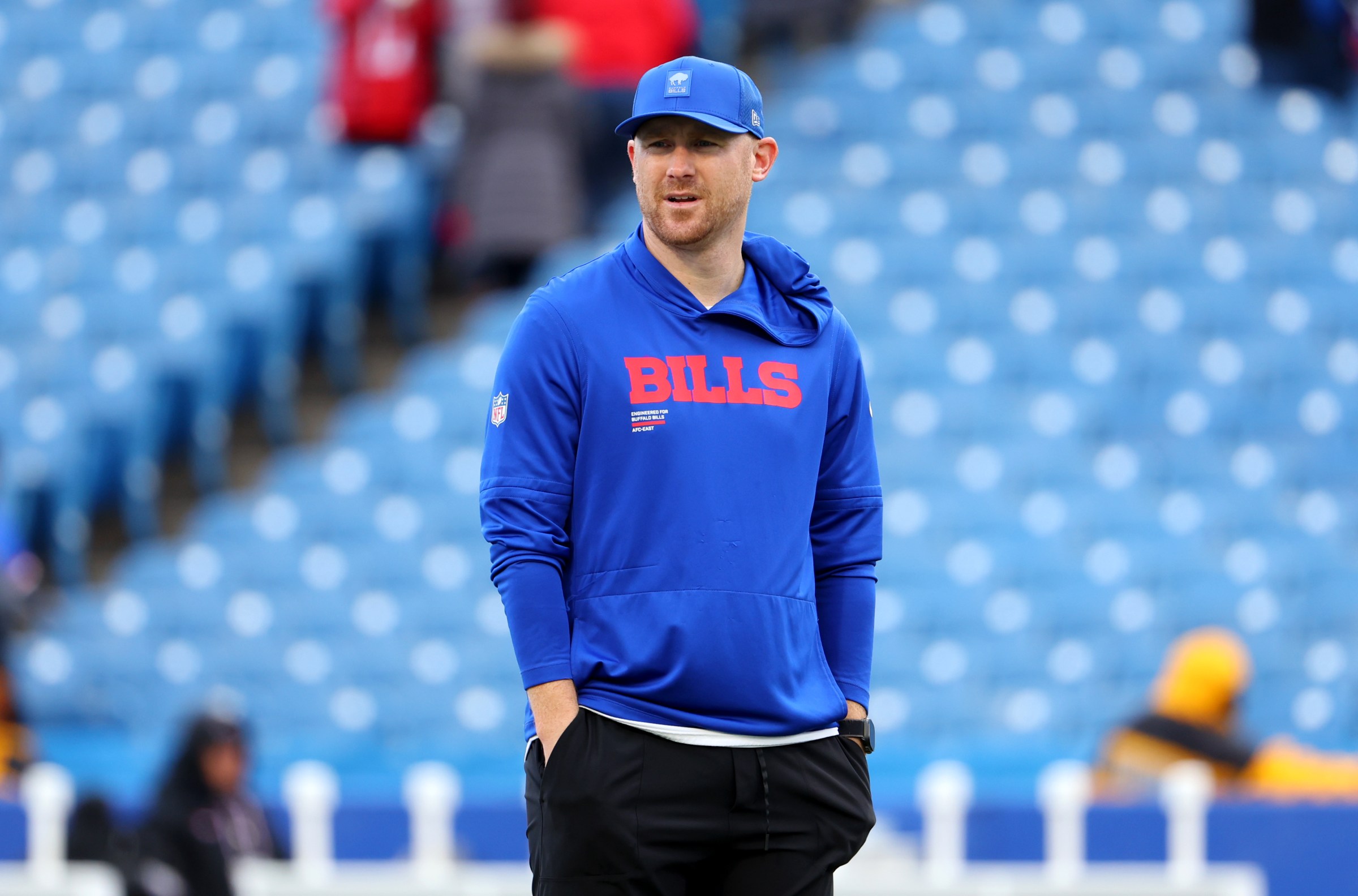 ORCHARD PARK, NEW YORK - NOVEMBER 16: Buffalo Bills offensive coordinator Joe Brady on the field before a game against the Tampa Bay Buccaneers at Highmark Stadium on November 16, 2025 in Orchard Park, New York. (Photo by Timothy T Ludwig/Getty Images)