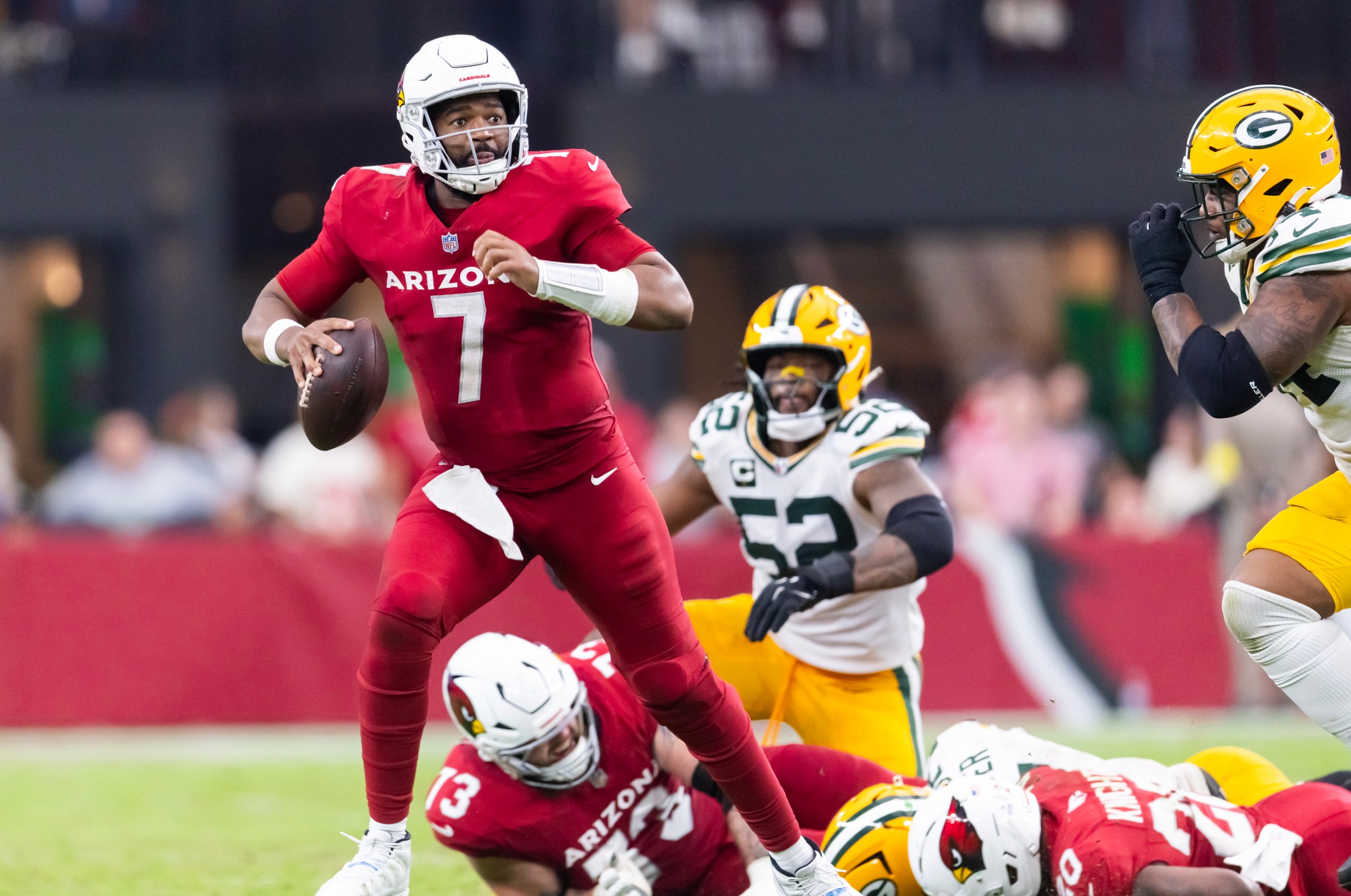 Jacoby Brissett (7) Mandatory Credit: Mark J. Rebilas-Imagn Images