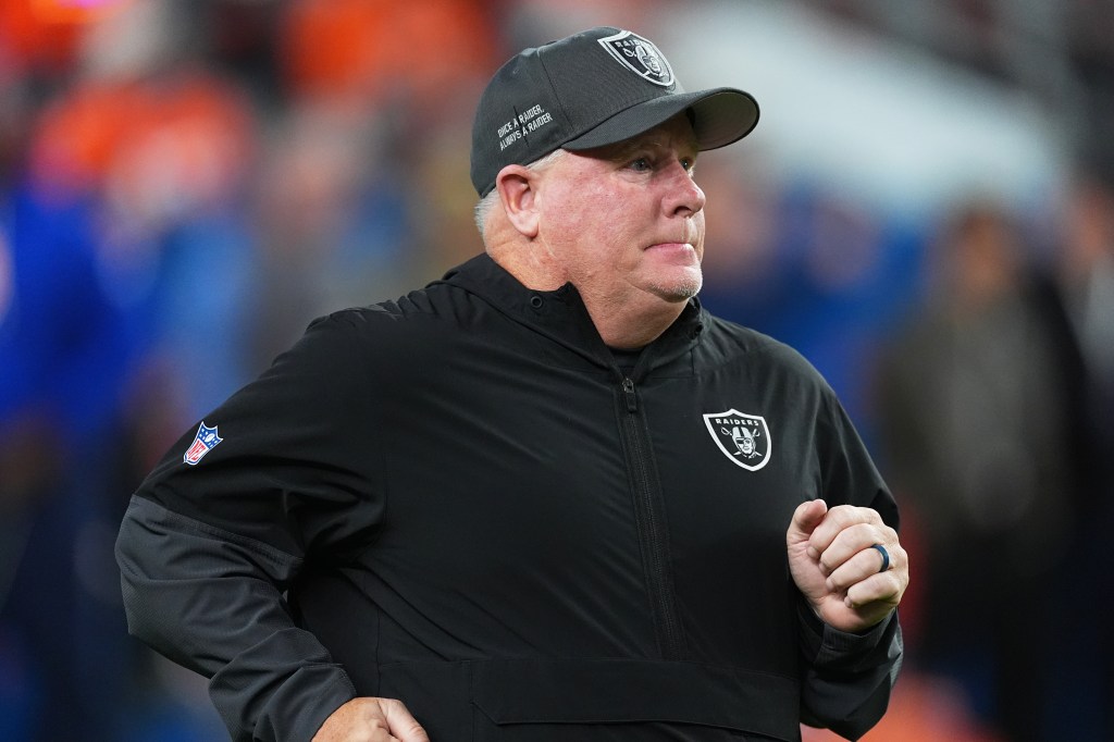 Las Vegas Raiders offensive coordinator Chip Kelly before an NFL football game.