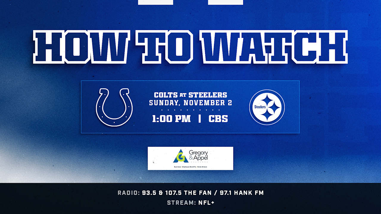 Where to watch Indianapolis Colts at Pittsburgh Steelers? The week 9 game kicks off at 1:00 p.m. ET this Sunday and is available to watch on CBS.