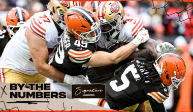 Carson Schwesinger tallies 10 tackles in loss to 49ers