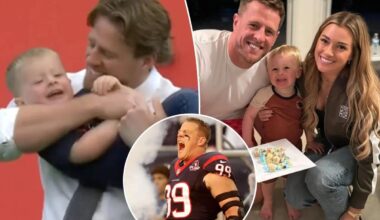 J.J. Watt plays football with 3-year-old son on Texans field