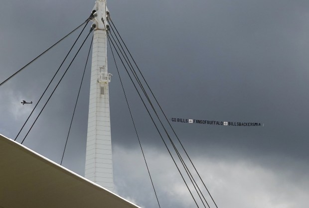 A Bills Mafia banner flies Sunday, Nov. 9, 2025, at...