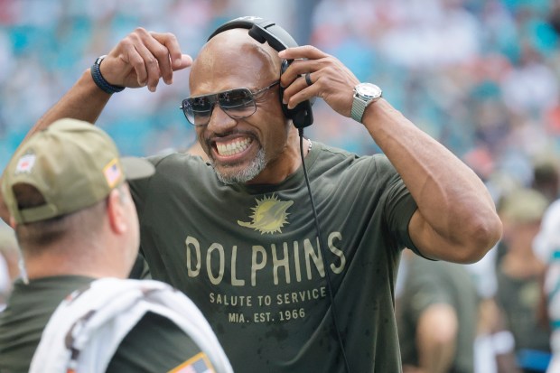 Miami Dolphins defensive coordinator Anthony Weaver during the game against...