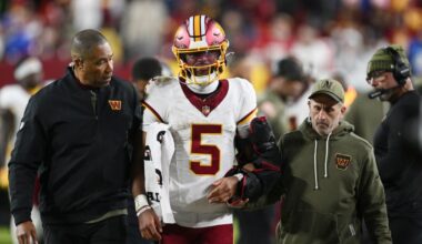 Commanders' Jayden Daniels dislocated elbow during blowout loss