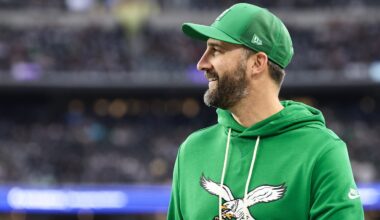Nov 23, 2025; Arlington, Texas, USA; Philadelphia Eagles head coach Nick Sirianni looks on before the game against the Dallas Cowboys at AT&T Stadium.