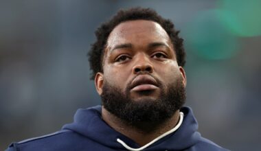 Anthony Bradford of the Seattle Seahawks warms up