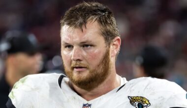 Nov 23, 2025; Glendale, Arizona, USA; Jacksonville Jaguars offensive lineman Cole Van Lanen (70) against the Arizona Cardinals at State Farm Stadium. Mandatory Credit: Mark J. Rebilas-Imagn Images