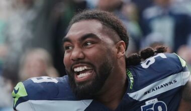 Leonard Williams of the Seattle Seahawks celebrates