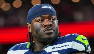 Jarran Reed of the Seattle Seahawks stares