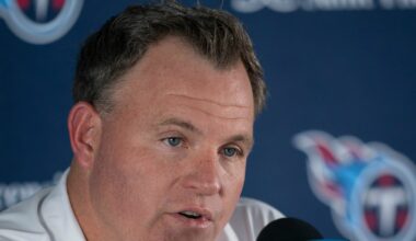 Mike Borgonzi, general manager for the Tennessee Titans, fields questions from the media at Ascension Saint Thomas Sports Park in Nashville, Tenn., Tuesday, July 22, 2025.
