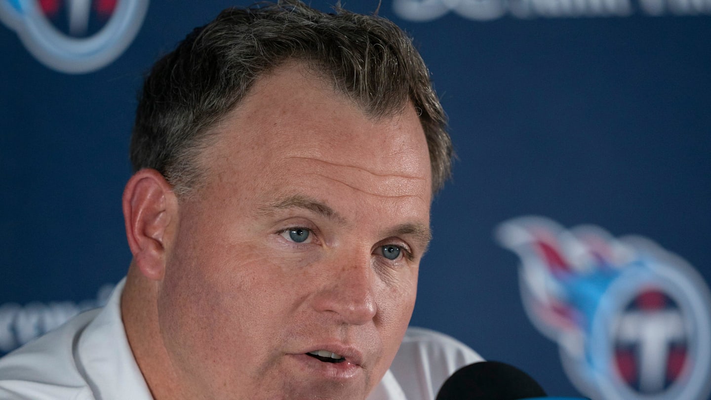Mike Borgonzi, general manager for the Tennessee Titans, fields questions from the media at Ascension Saint Thomas Sports Park in Nashville, Tenn., Tuesday, July 22, 2025.
