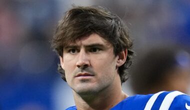 Daniel Jones of the Indianapolis Colts watches warmups