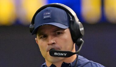 Seattle Seahawks head coach Mike Macdonald on the sidelines