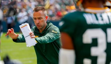 Green Bay Packers defensive coordinator Jeff Hafley gives instruction during a drill with defensive backs on Saturday, July 27, 2024, at Ray Nitschke Field in Ashwaubenon, Wis.