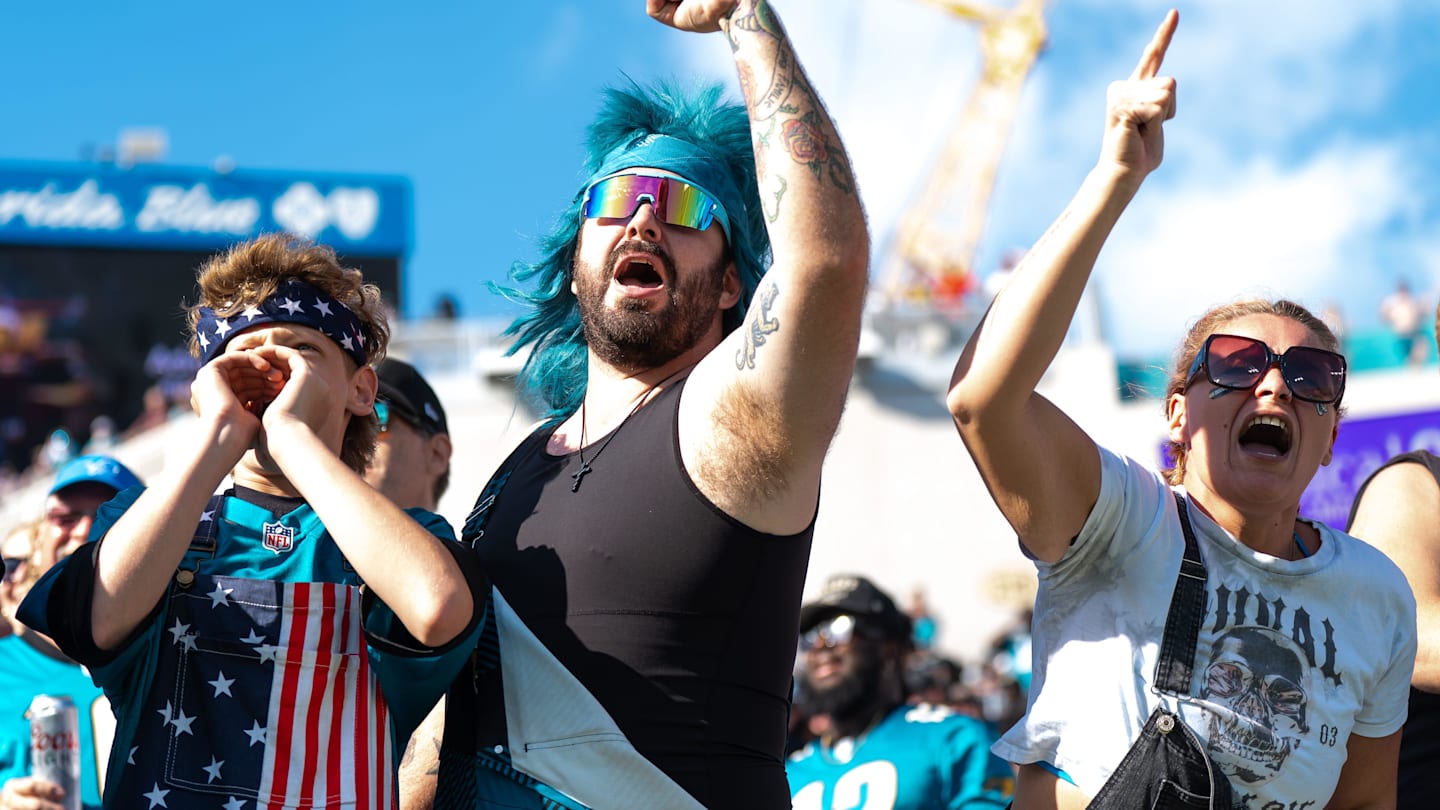 Jaguar fans were upset with officials during a call in the fourth quarter in an NFL football game at EverBank Stadium, Sunday, November 16, 2025, in Jacksonville, Fla. while playing the Los Angeles Chargers.