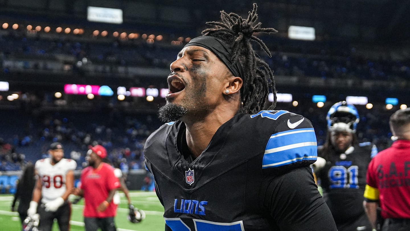 Detroit Lions cornerback Arthur Maulet as he exits the field after 24-9 win over Tampa Bay Buccaneers at Ford Field in Detroit on Monday, Oct. 20, 2025.