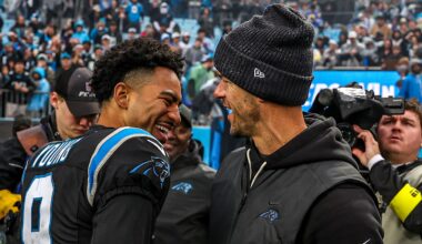 Carolina Panthers quarterback Bryce Young and head coach Dave Canales