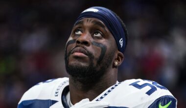 Derick Hall of the Seattle Seahawks pregame