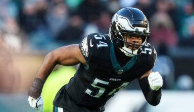 Jeremiah Trotter Jr. motors downfield in coverage. Chicago Bears v Philadelphia Eagles - NFL 2025