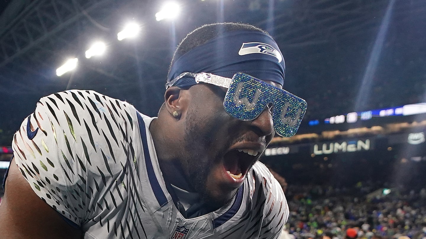 Derick Hall of the Seattle Seahawks yells