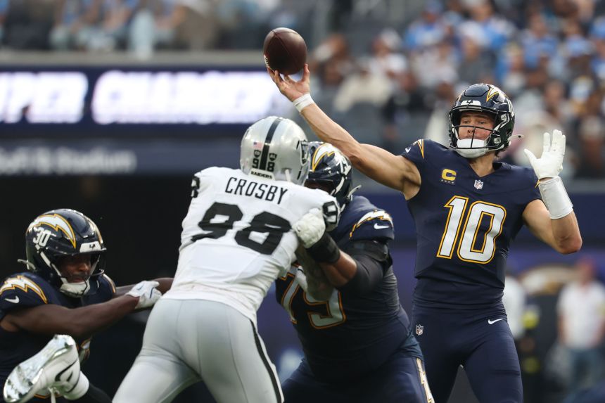 Los Angeles Chargers quarterback Justin Herbert had two TDs on the day against the Las Vegas Raiders.