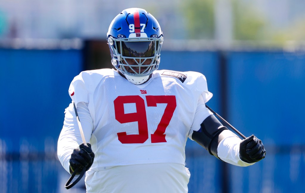 New York Giants defensive tackle Dexter Lawrence II during football practice, Friday, Sept.19, 2025, in East Rutherford, N.J.