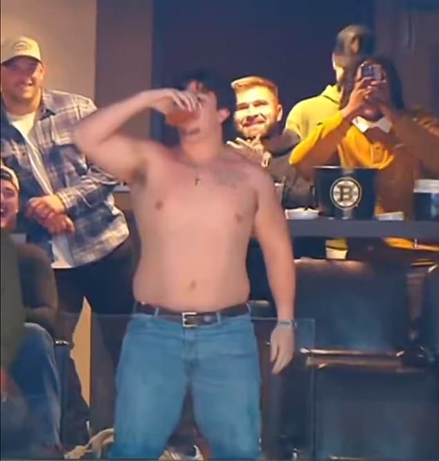 The Louisiana native took his shirt off and chugged his beer to the delight of the fans