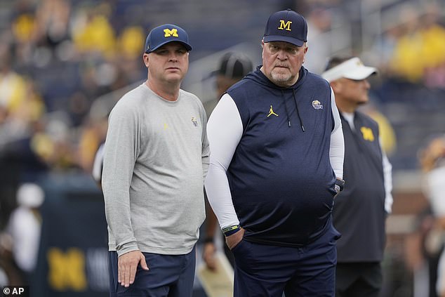 In the wake of Moore's scandal, Michigan's offensive coordinator Chip Lindsey (left) has announced he will be leaving the program and joining Missouri in the SEC