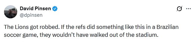 Fans were quick to claim that the Lions had been 'robbed' by officials after the contentious call