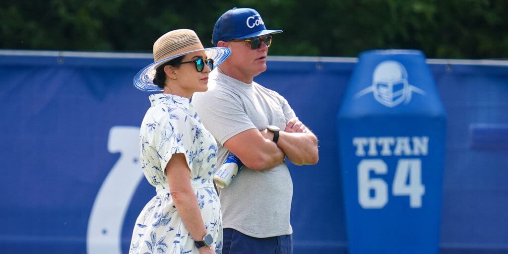 Carlie Irsay-Gordon with Colts GM Chris Ballard.
