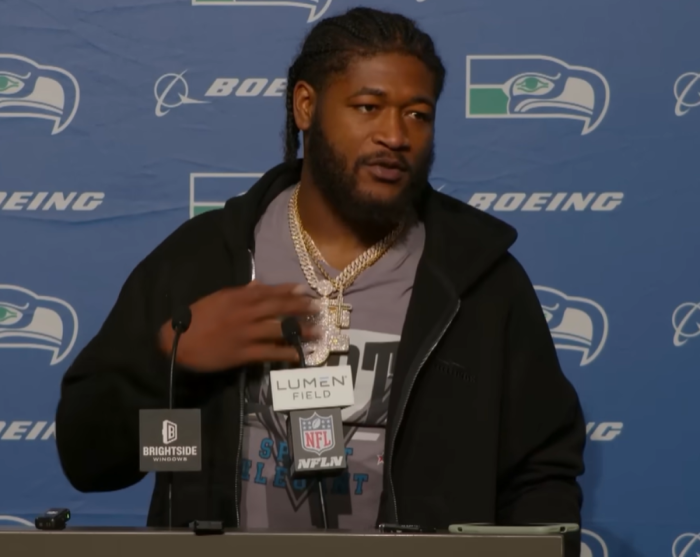 Seattle Seahawks linebacker Ernest Jones details his newfound embrace of his Christian faith in a postgame press conference, Nov. 30, 2025. 