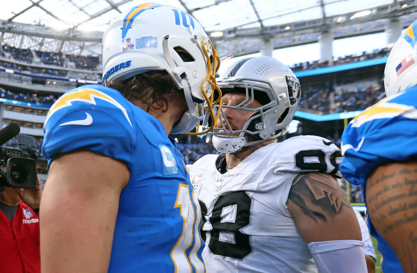 Los Angeles Chargers QB Justin Herbert and Ls Vegas Raiders DE Maxx Crosby