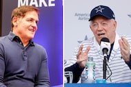 Dallas Mavericks governor Mark Cuban (left) and Cowboys owner and general manager Jerry...