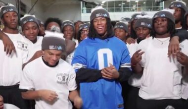 Detroit Lions star Jahmyr Gibbs surprises Cass Tech football team during practice