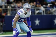 Dallas Cowboys linebacker Logan Wilson (55) lines up for the snap during an NFL football...