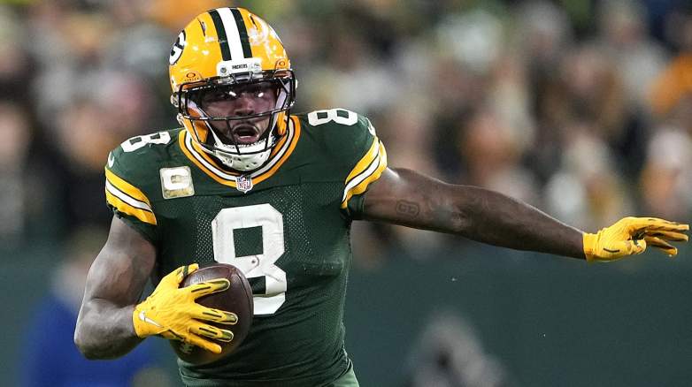 GREEN BAY, WISCONSIN - NOVEMBER 10: Josh Jacobs #8 of the Green Bay Packers runs with the ball against the Philadelphia Eagles during the second quarter in the game at Lambeau Field on November 10, 2025 in Green Bay, Wisconsin. (Photo by Patrick McDermott/Getty Images)