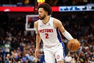 Detroit Pistons guard Cade Cunningham (2) dribbles the ball up court during the second half...