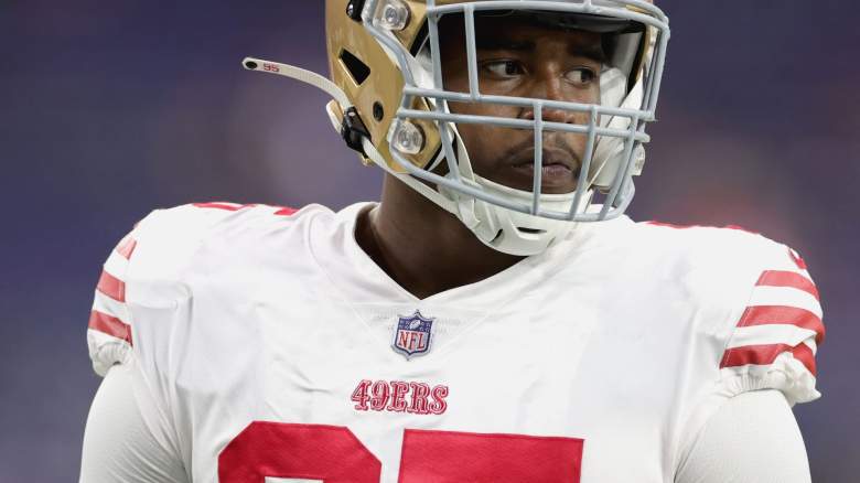 Drake Jackson #95 of the San Francisco 49ers warms up prior to facing the Houston Texans during a preseason game at NRG Stadium on August 25, 2022 in Houston, Texas