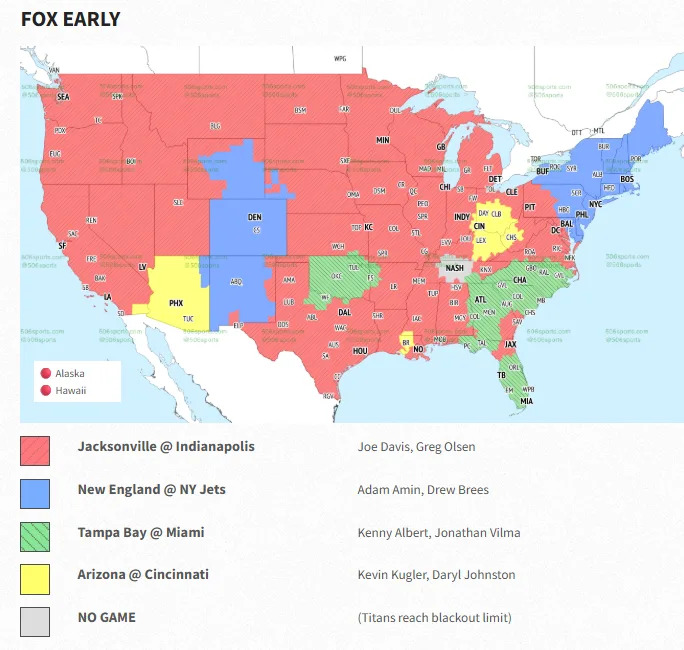 Week 17 NFL TV map.