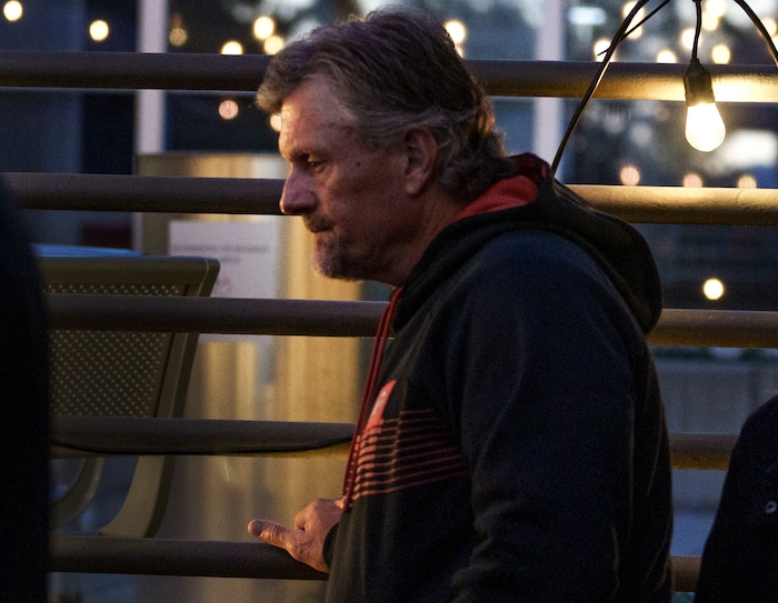 (Leah Hogsten | The Salt Lake Tribune) The University of Utah football team head coach Kyle Whittingham mourns the loss of student-athlete Aaron Lowe during a candlelight vigil at the A Ray Olpin Student Union southwest lawn, Sept. 29, 2021.