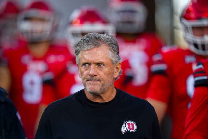 (Trent Nelson | The Salt Lake Tribune) Utah Utes head coach Kyle Whittingham as BYU hosts Utah, NCAA football at LaVell Edwards Stadium in Provo on Saturday, Oct. 18, 2025.