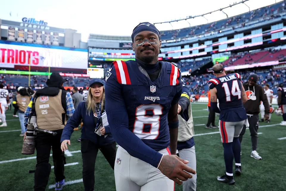 FOXBOROUGH, MASSACHUSETTS - OCTOBER 26: Stefon Diggs #8 of the New England Patriots leaves the field after the game against the Cleveland Browns at Gillette Stadium on October 26, 2025 in Foxborough, Massachusetts. (Photo by Maddie Meyer/Getty Images)