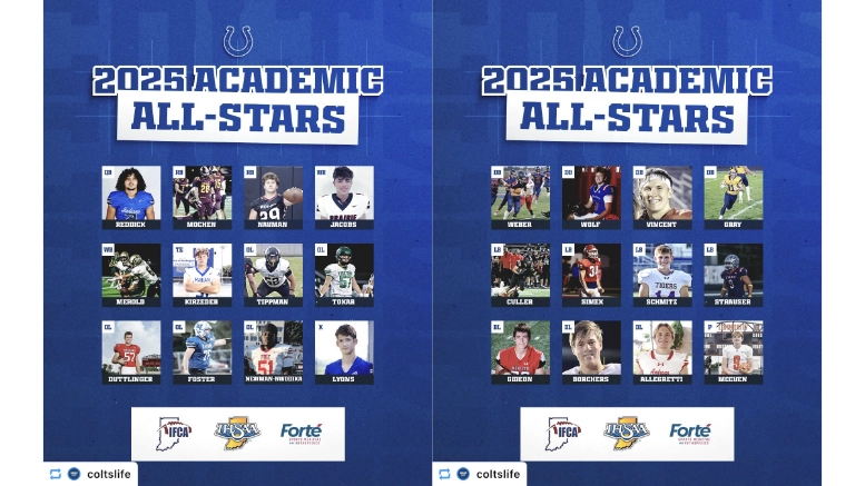 The Indianapolis Colts and the Indiana Football Coaches Association (IFCA) have announced the Colts Indiana High School Academic All-Star Team, presented by Forté Sports Medicine and Orthopedics, which honors state high school football players who excel in the classroom as well as on the field.