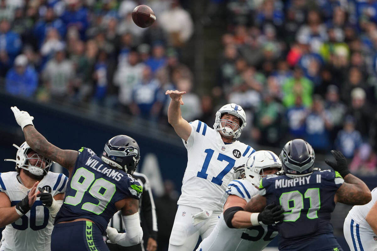 Indianapolis Colts quarterback Philip Rivers (17) throws against the Seattle Seahawks during an ...